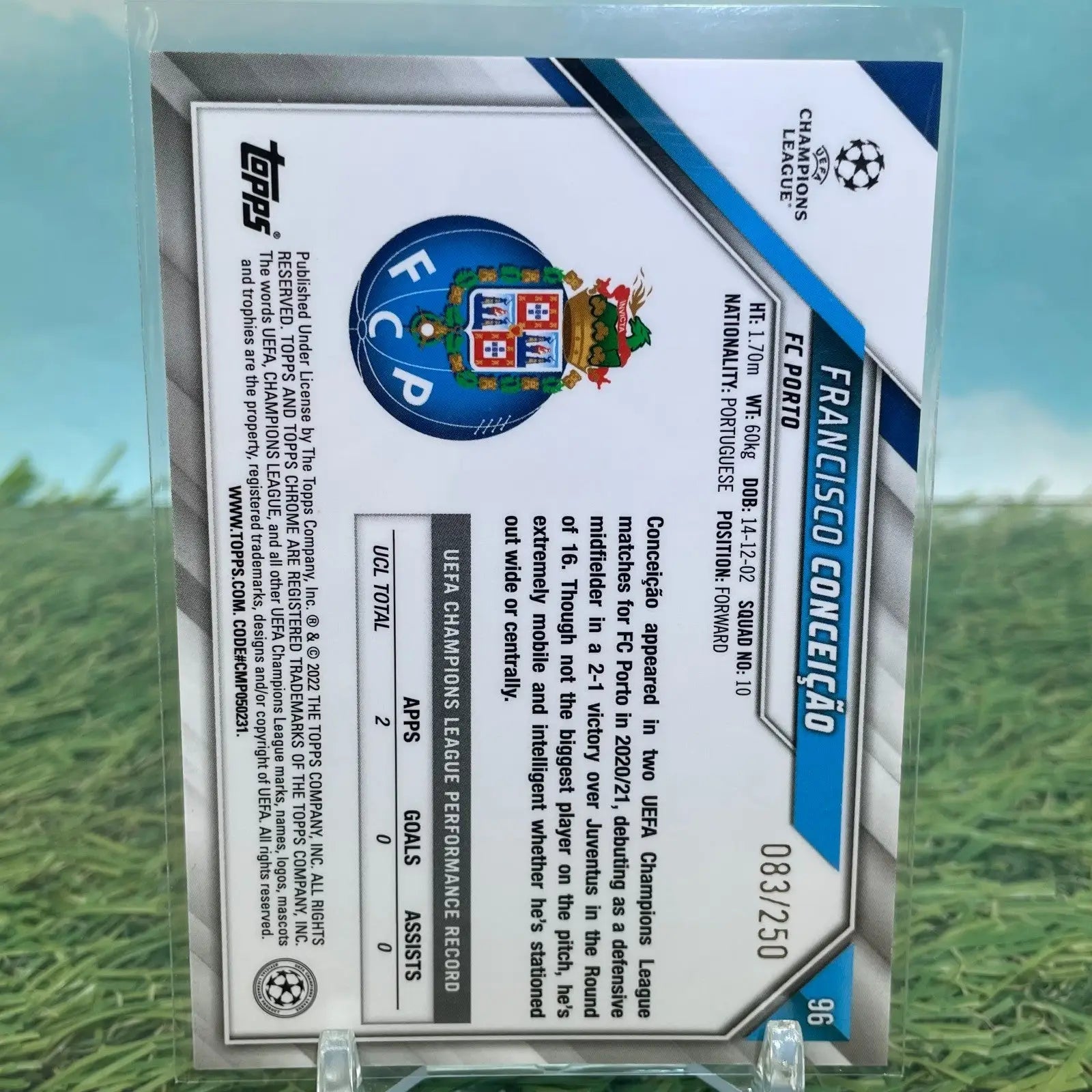 Topps Chrome UCL UEFA purple refractor trading card of Francisco Conceição from FC Porto
