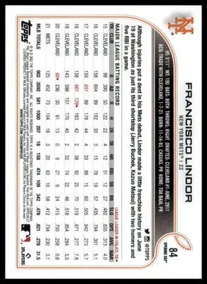 Francisco Lindor 2022 Topps Opening Day #84 New York Mets - Baseball Card Single