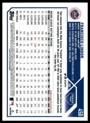 Francisco Lindor 2023 Topps #450 New York Mets - Baseball Card Single