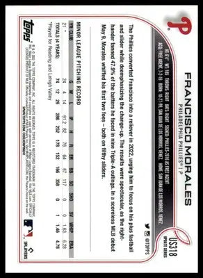 Francisco Morales Rookie 2022 Topps Update #US318 Philadelphia Phillies - Baseball Card Single