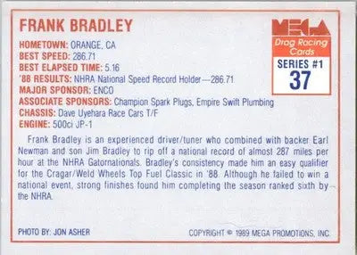 Frank Bradley - 1989 Mega Drag - #37 - Racing - Racing Card Single