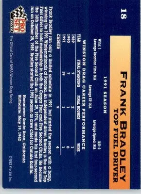 Frank Bradley - 1992 Pro Set NHRA - #18 - Racing - Racing Card Single