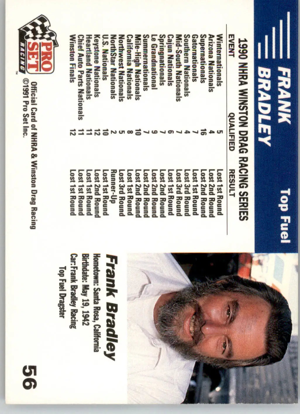 Frank Bradley’s Car - 1991 Pro Set NHRA - #56 - Racing - Racing Card Single