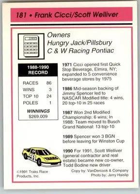 Frank Cicci / Scott Welliver - 1991 Traks - #181 - RC Racing - Racing Card Single