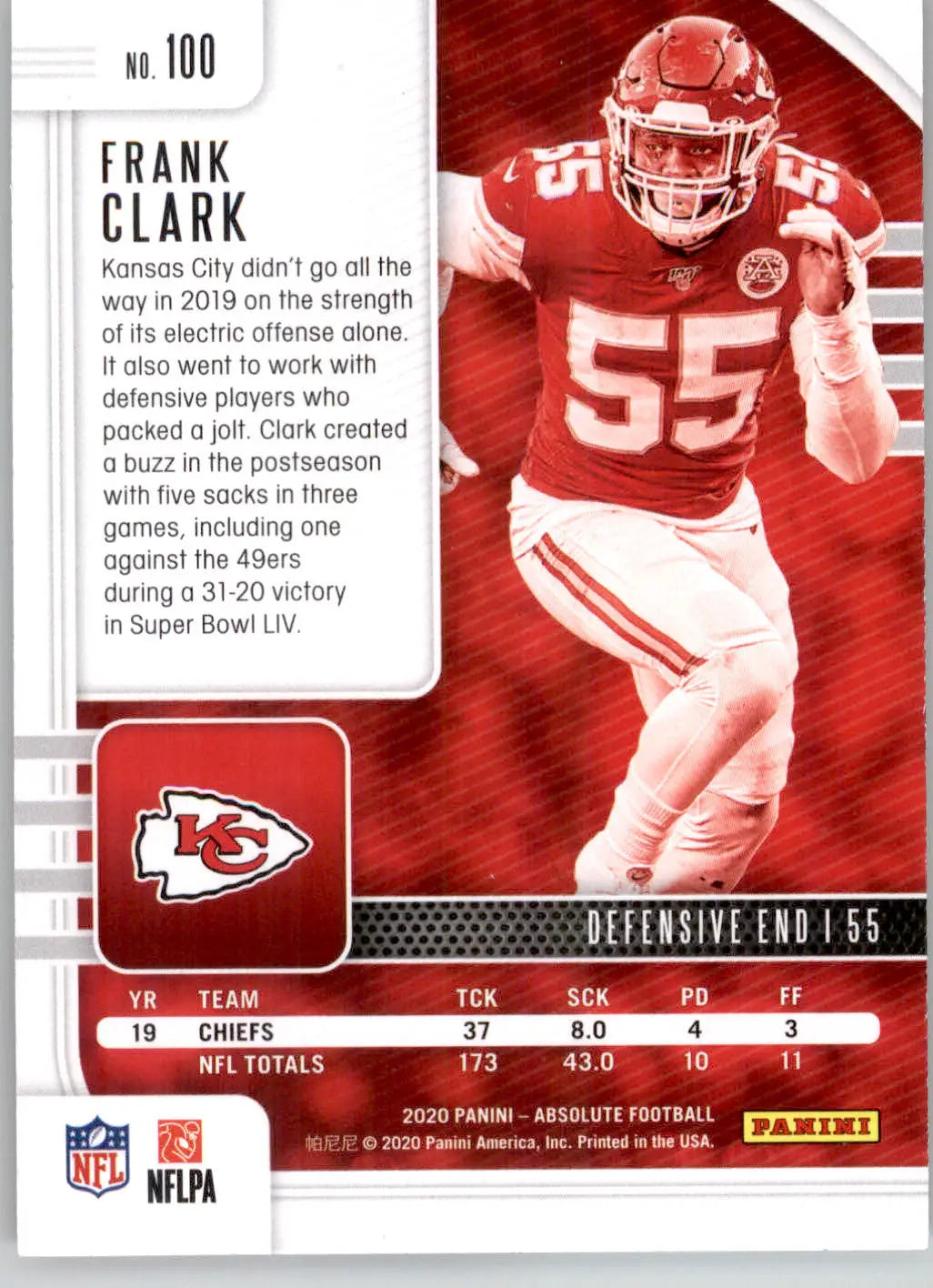 Frank Clark - 2020 Panini Absolute - #100 - Red Football - Football Card Single