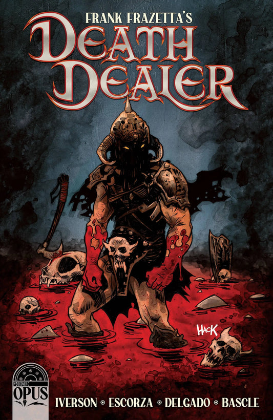 Menacing warrior on Frank Frazetta’s Death Dealer #9 cover evokes thrilling trading cards art