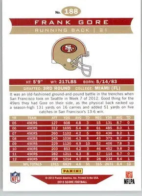 Frank Gore - 2013 Score - #188 - Football - Football Card Single