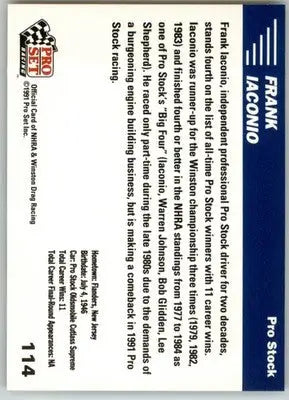 Frank Iaconio - 1991 Pro Set NHRA - #114 - Racing - Racing Card Single