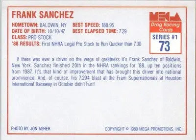 Frank Sanchez - 1989 Mega Drag - #73 - Racing - Racing Card Single