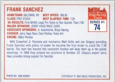 Frank Sanchez - 1989 Mega Drag - #74 - Racing - Racing Card Single