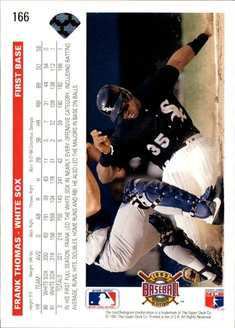 Frank Thomas 1992 Upper Deck MLB #166 Baseball Card Chicago White Sox