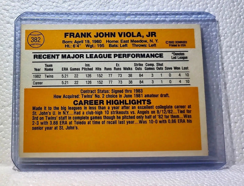 Frank Viola 1983 Donruss MLB #382 Baseball Card Minnesota Twins - Baseball Card Single