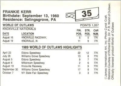 Frankie Kerr - 1989 World of Outlaws - #35 - Racing - Racing Card Single