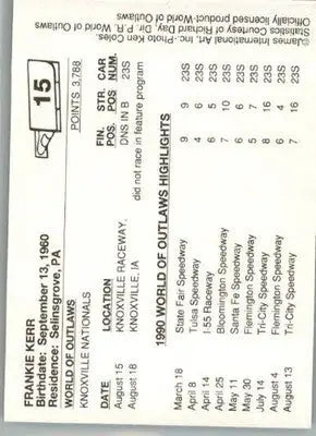 Frankie Kerr - 1990 World of Outlaws - #15 - Racing - Racing Card Single