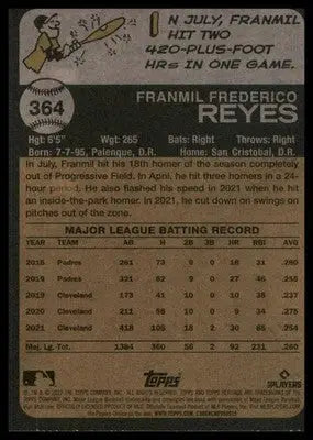 Franmil Reyes 2022 Topps Heritage #364 Cleveland Guardians - Baseball Card Single