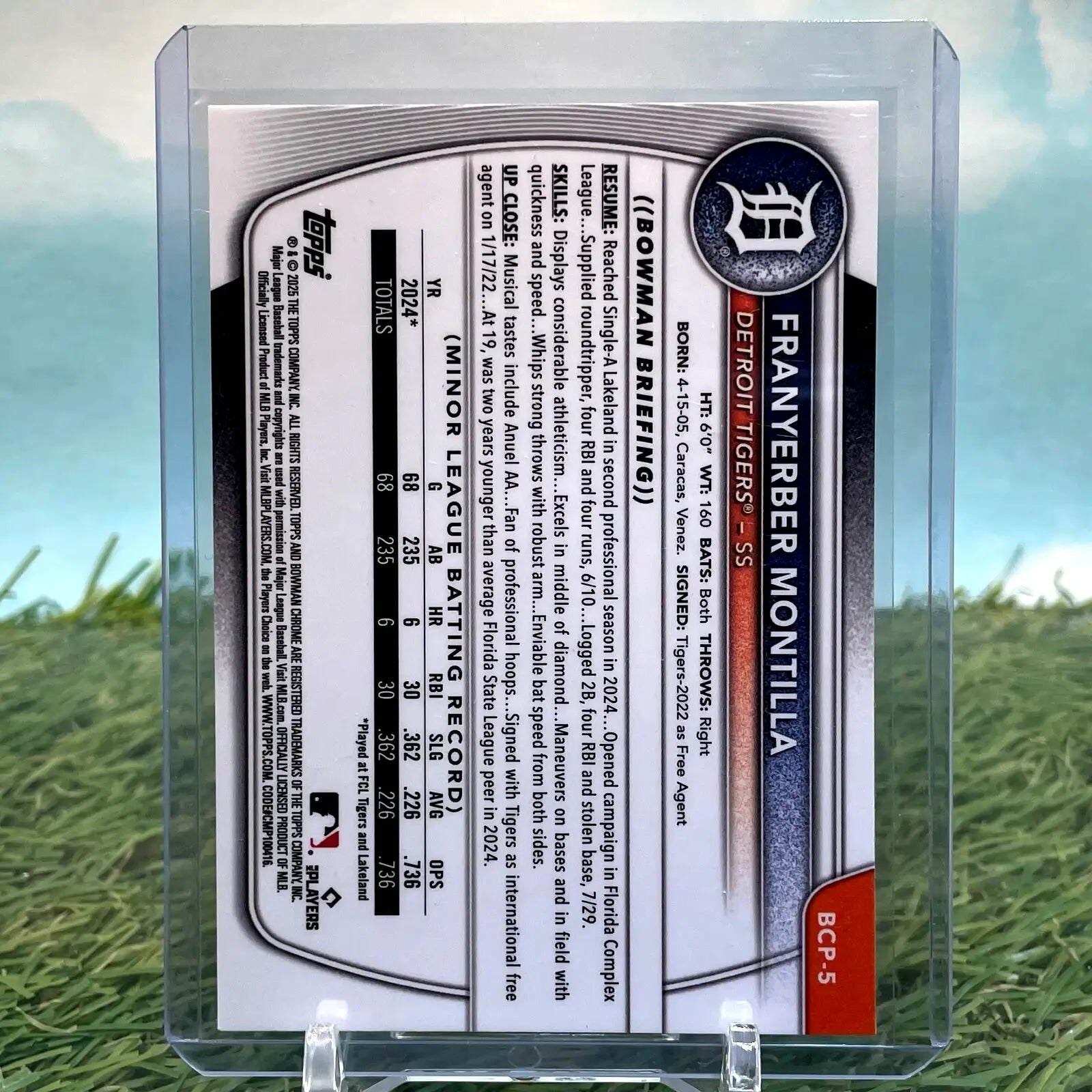 Franyerber Montilla trading card 2025 Bowman Reptilian Refractor Tigers