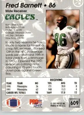 Fred Barnett - 1992 Pro Set - #609 - Football - Football Card Single
