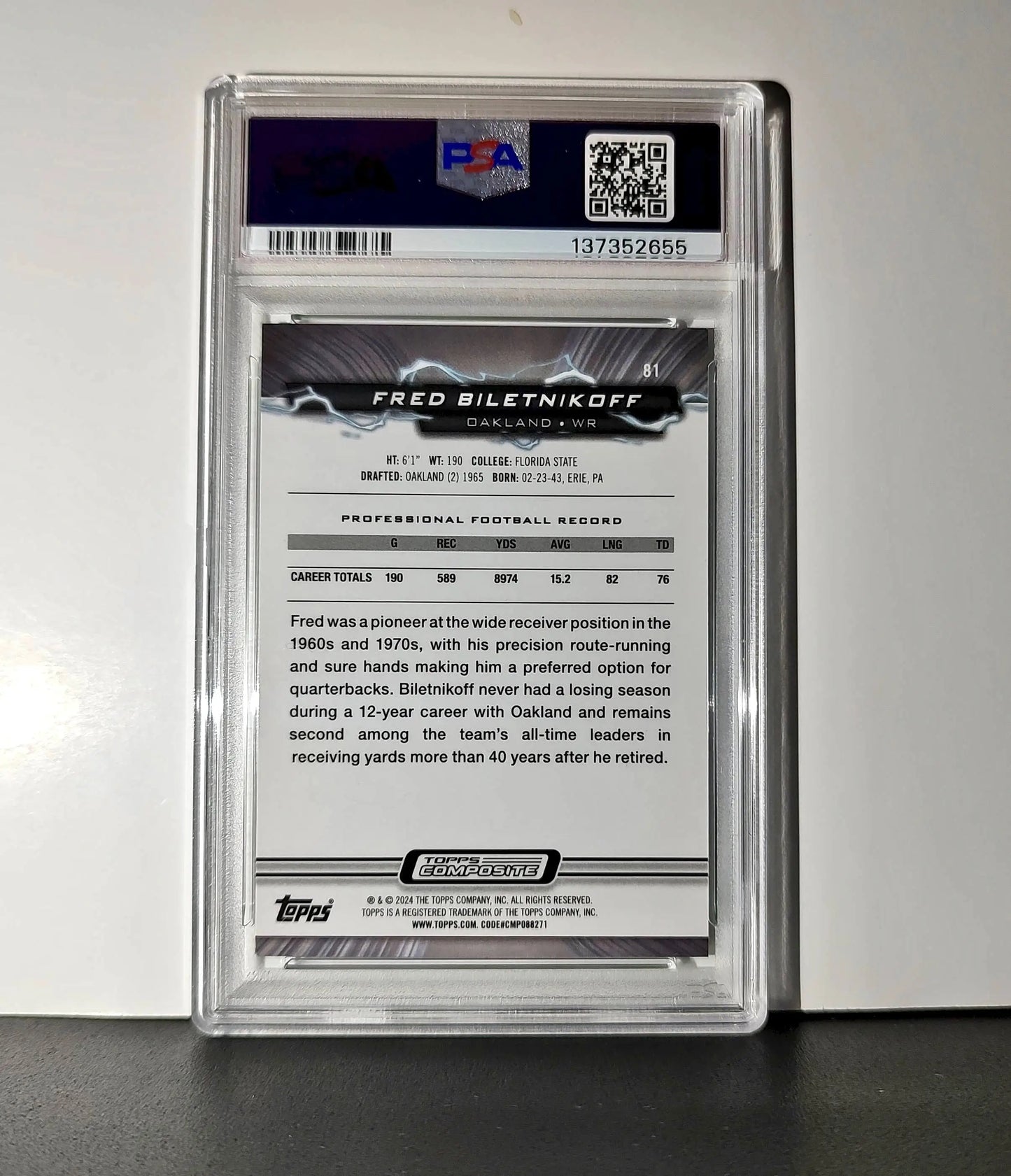 Fred Bilentnikoff 2023 Topps Resurgence 08/20 Lime Green Power Surge #81 PSA 10