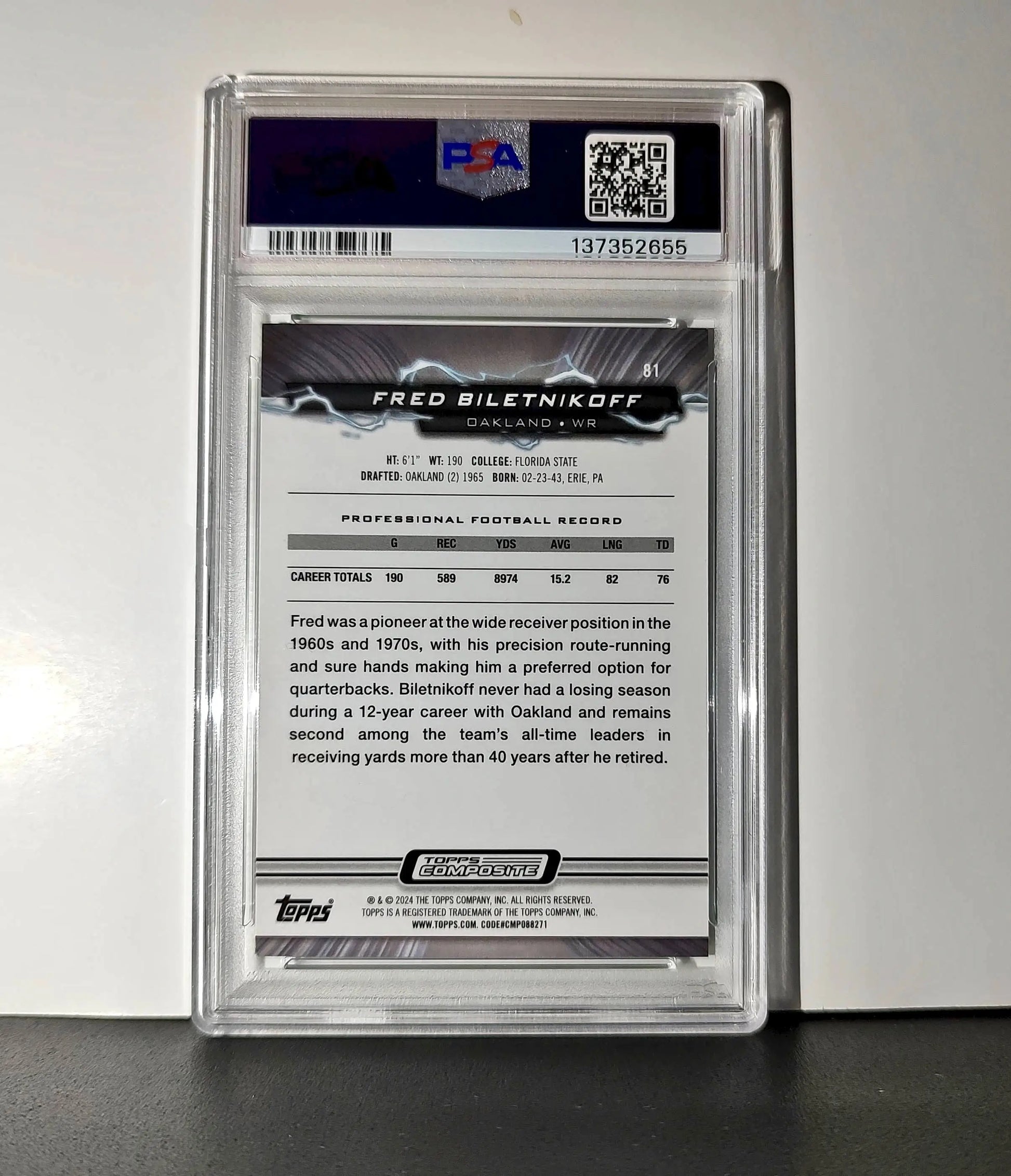 Fred Bilentnikoff 2023 Topps Resurgence 08/20 Lime Green Power Surge #81 PSA 10