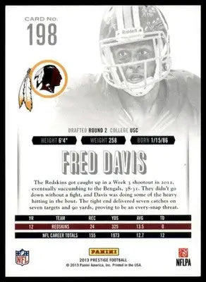 Fred Davis 2013 Panini Prestige #198 Washington Redskins