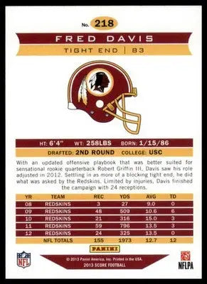 Fred Davis 2013 Score #218 Washington Redskins