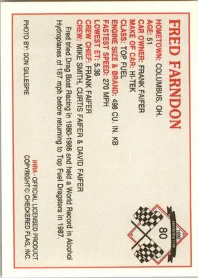 Fred Farndon - 1990 Checkered Flag IHRA - #80 - Racing - Racing Card Single