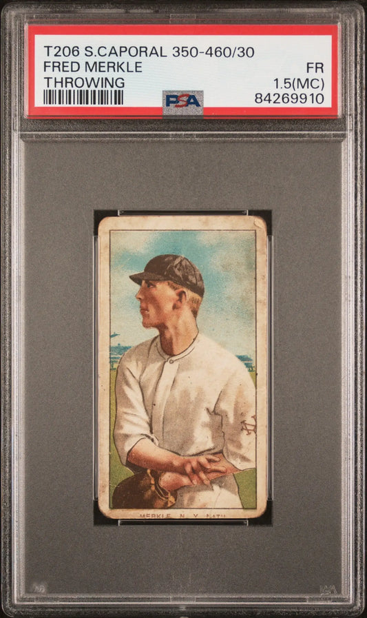 Fred Merkle 1909-11 T206 Sweet Caporal 350-460/30 Throwing PSA 1.5 Fair MC - Baseball Card Single