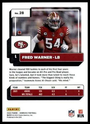 Fred Warner 2022 Donruss #28 San Francisco 49ers - Football Card Single