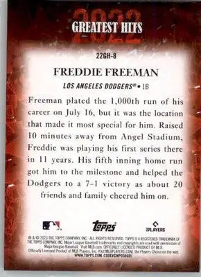 Freddie Freeman - 2023 Topps - #22GH-8 - 2022 Greatest Hits Baseball - Baseball Card Single