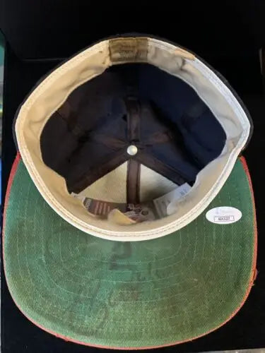 Interior view of Freddie Patek California Angels signed cap, ideal for baseball card collectors