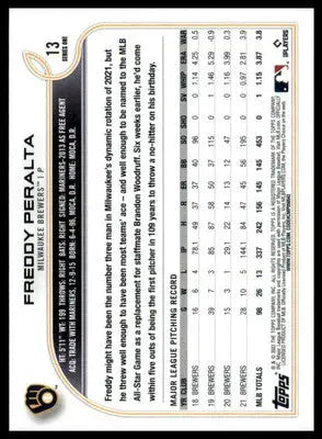 Freddy Peralta 2022 Topps #13 Milwaukee Brewers - Baseball Card Single