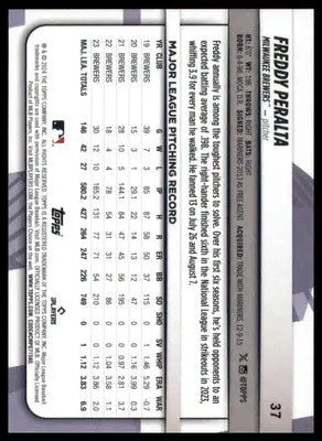 Freddy Peralta 2024 Topps Big League #37 Milwaukee Brewers - Baseball Card Single