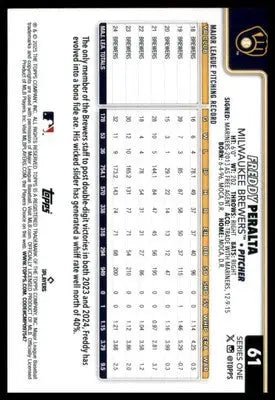 Freddy Peralta 2025 Topps #61 Milwaukee Brewers - Baseball Card Single