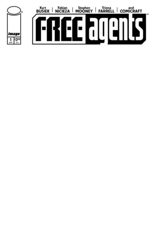 Black and white comic book cover for Free Agents featuring blank space for sketch