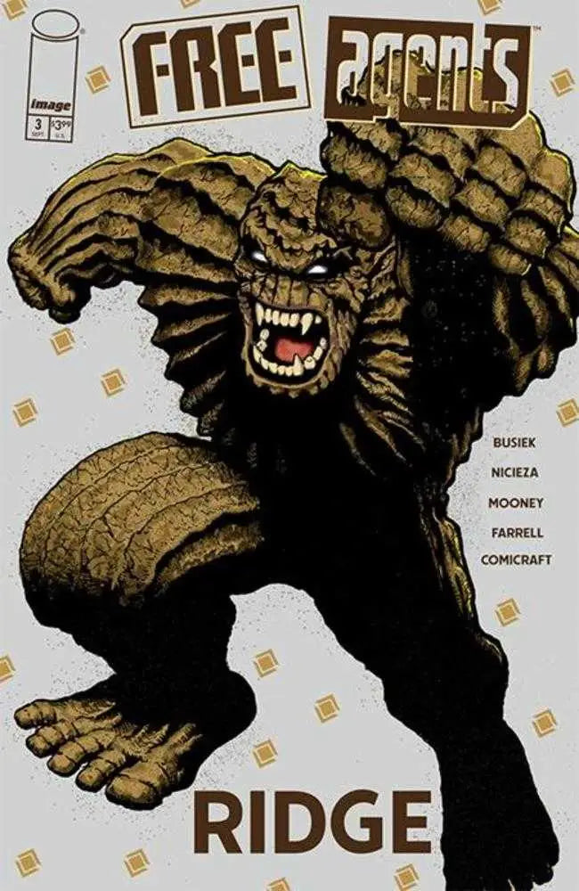Snarling muscular beast with armored skin featured on Free Agents trading cards