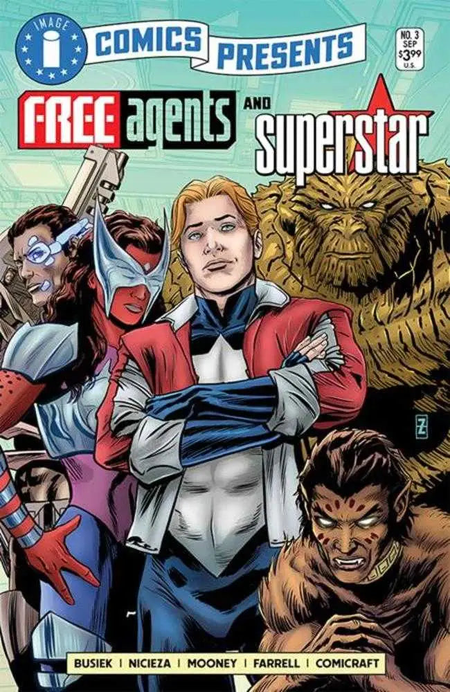 Comic book cover of Free Agents featuring superhero team in Cover C Patrick Zircher Ellie Wright Variant