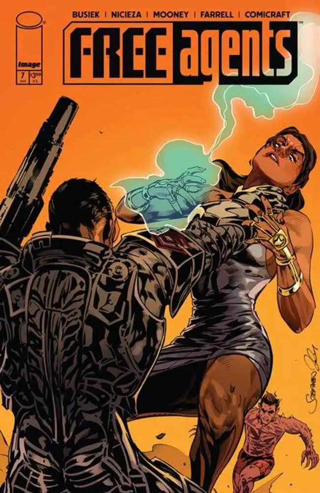 Comic book cover of Free Agents #7 by Stephen Mooney featuring the Final Assault scene