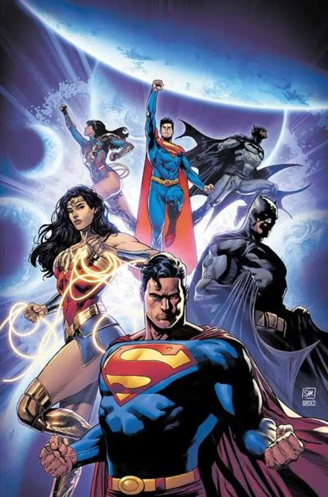 Comic book-style illustration of Justice League heroes in Dark Crisis for Free Comic Book Day