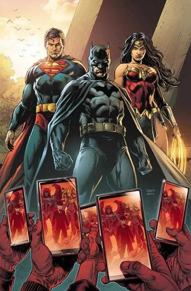 Comic book artwork of Superman, Batman, and Wonder Woman for Free Comic Book Day 2023