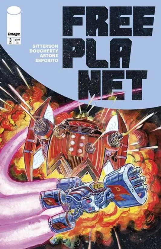 Comic book cover of Free Planet #3 by Jed Dougherty featuring spaceships in battle