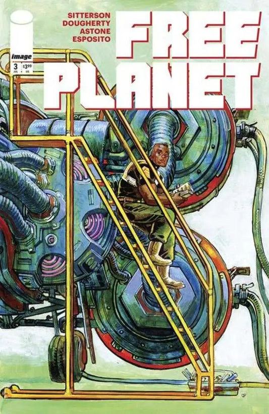 Comic book cover featuring a futuristic machine and person from Free Planet Cover B Jed Dougherty Ladder Variant