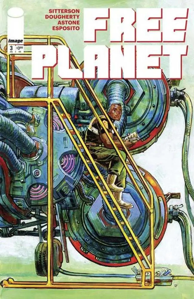 Comic book cover featuring a futuristic machine and person from Free Planet Cover B Jed Dougherty Ladder Variant