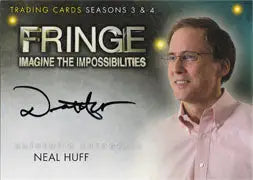 Autograph card of Neal Huff as Marshall Bowman in a pink dress shirt and glasses