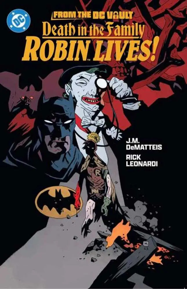 Comic book cover from Robin Lives TPB featuring Batman, Joker, and Robin in the DC Vault