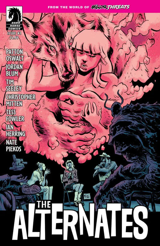 Comic book cover of Minor Threats: The Alternates #1 with pink figure in dark clouds