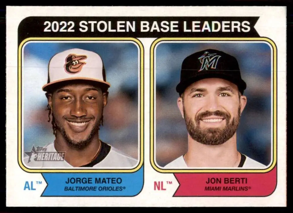2023 Topps Heritage #204 Jon Berti/Jorge Mateo NM Near Mint League Lead ID:65283