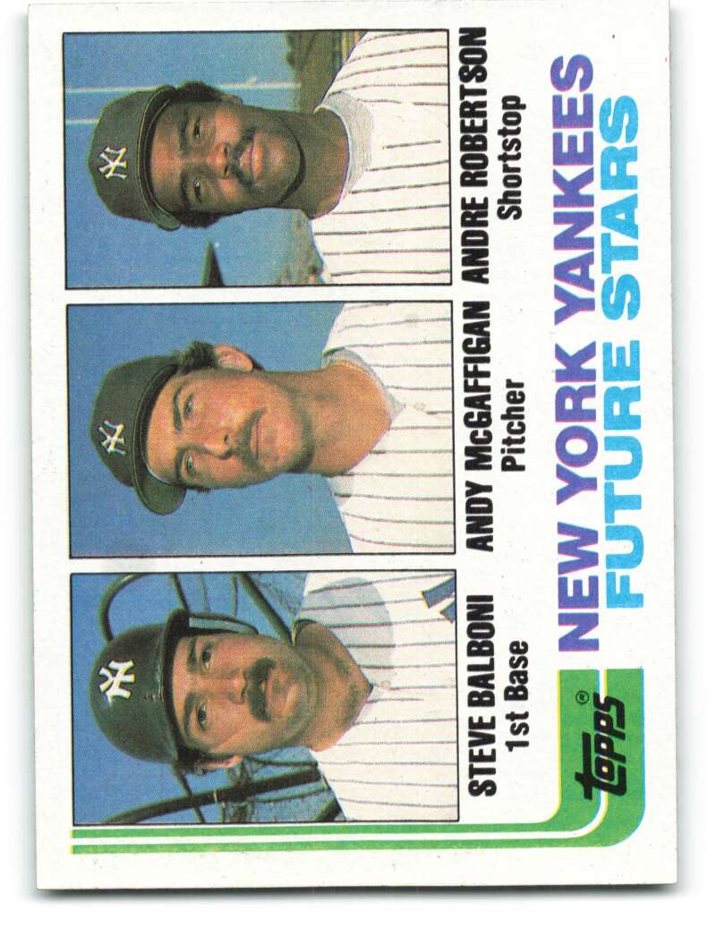 1982 Topps #83 Steve Balboni/Andy McGaffigan/Andre Robertson EX Excellent RC Rookie New York Yankees Baseball Card  Image 1