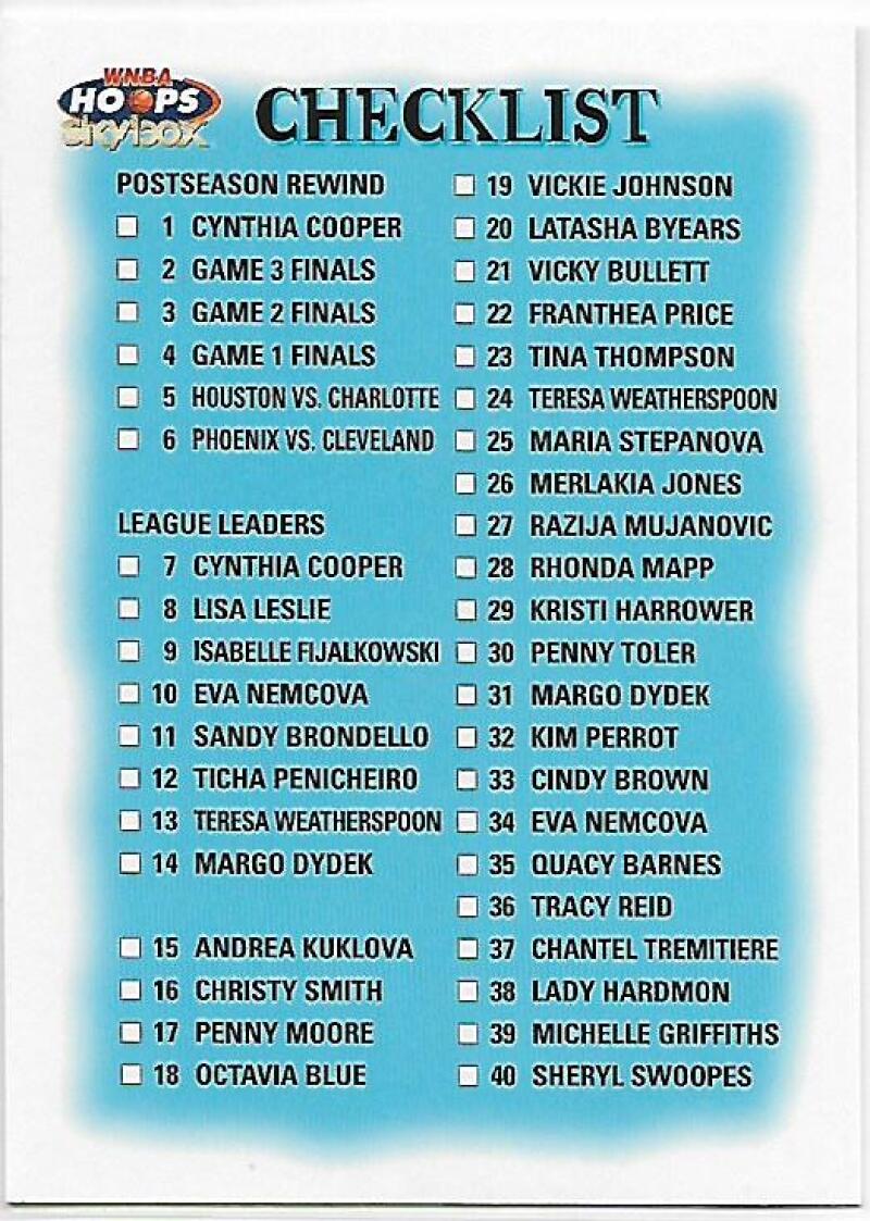 1999-00 Hoops WNBA #109 Checklist NM-MT Basketball Card  Image 1