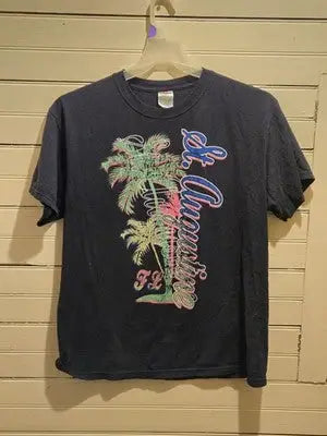 Fruit of the Loom Shirt Mens L St Augustine Florida Palm Trees Navy Tourist Tee - Apparel
