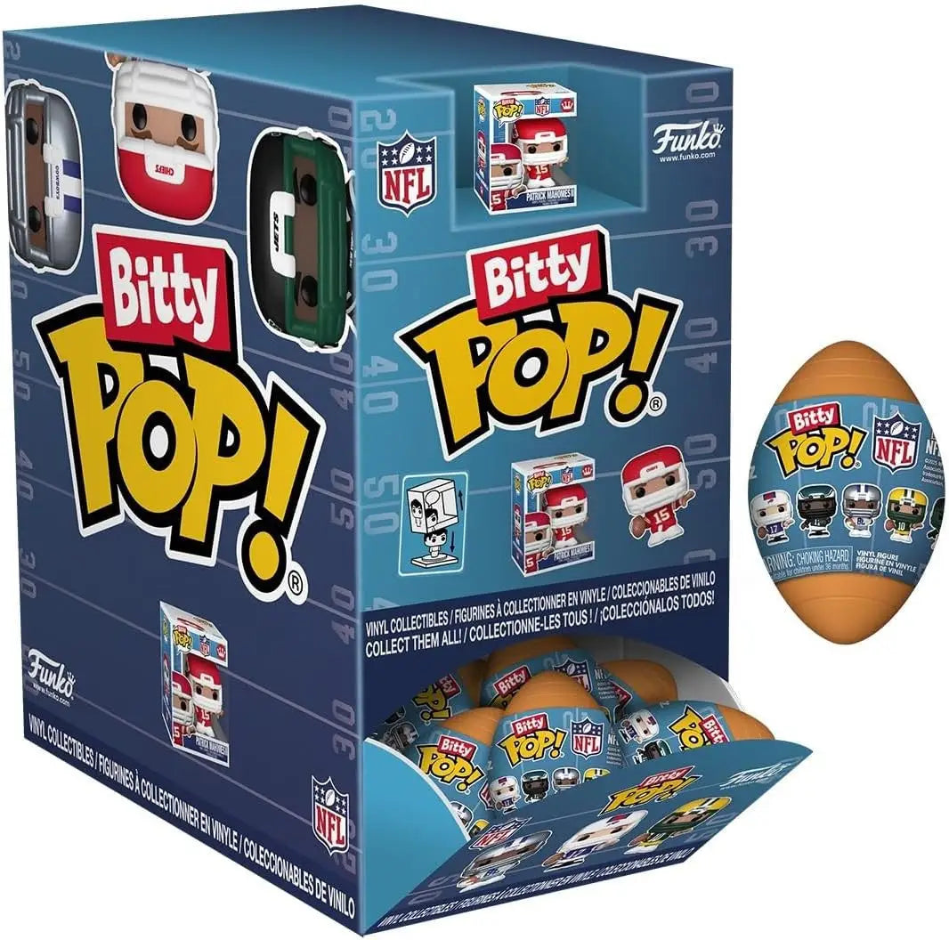 Funko Bitty POP! NFL collectible mini-figures in football-shaped blind capsules display box